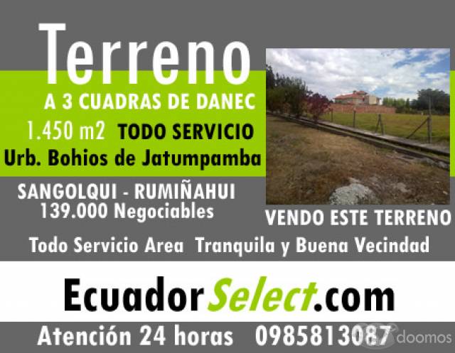 TERRENO DE VENTA Urb. Bohios de Jatumpamba