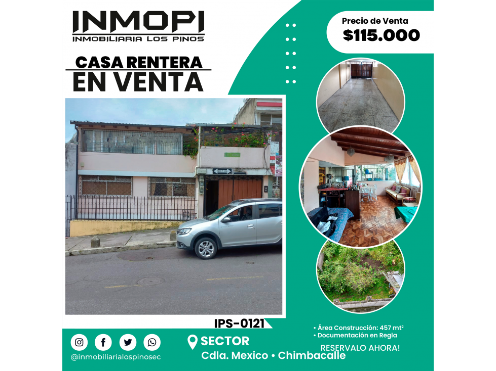 INMOPI VENDE CASA RENTERA, CDLA. MEXICO IPS ? 0122