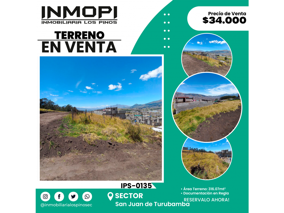 INMOPI VENDE TERRENO, SAN JUAN DE TURUBAMBA ? IPS ? 0135