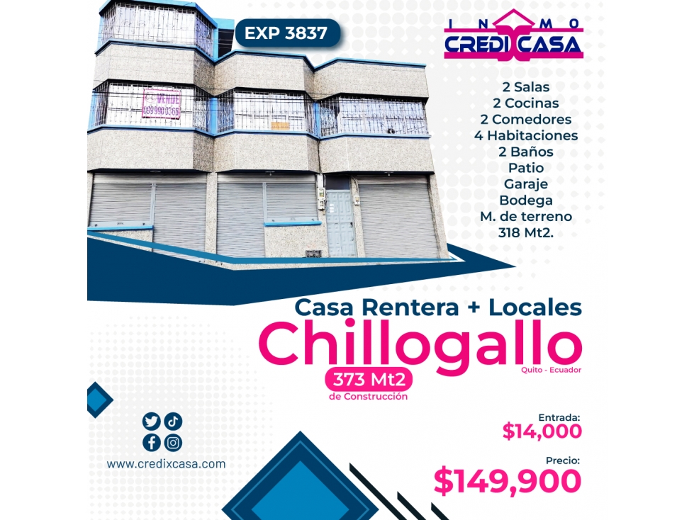 CxC Venta Casa Rentera + 2 Locales, Chillogallo, Exp. 3837